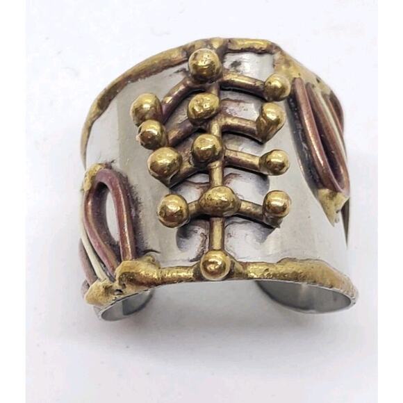 Mixed Metal Ring Brutalist MCM Chunky Cuff Adjustable 3D Biker Large Size Artist - Picture 13 of 14